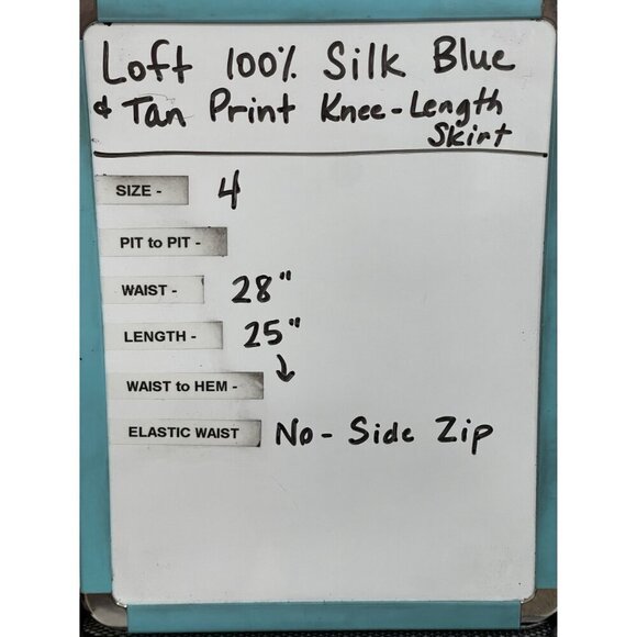 Ann Taylor Loft 100% Silk Blue & Tan Print Knee-Length Skirt Size 4 - Picture 7 of 7